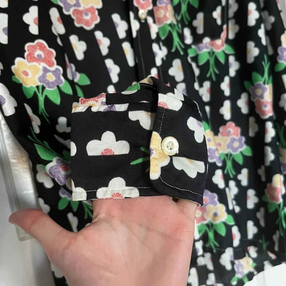 1970s Floral Flower Power Print Groovy Button Down Shirt - Picture 3 of 5